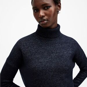 AllSaints Small Amos Sparkle Navy Turtleneck Sweater New with Tags